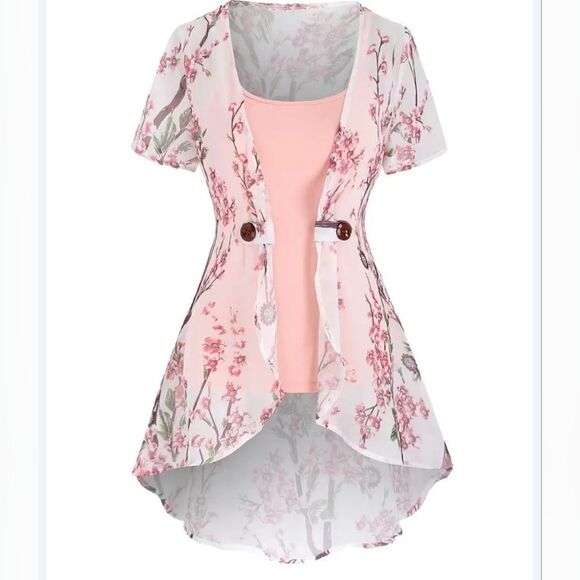 Dressfo 12 White Floral Print Shortsleeves Women's Opened Cardigan - Picture 2 of 13